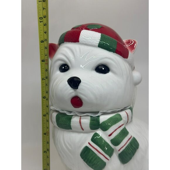 NWD Sleigh Bell Bistro West Highland Terrier "Westie" Glazed Ceramic Cookie Jar - Picture 5 of 8